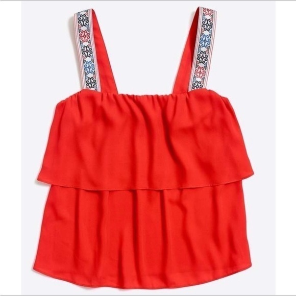 J. Crew Embroidered Orange Ruffle Tier Tank Size 6 - Picture 3 of 7